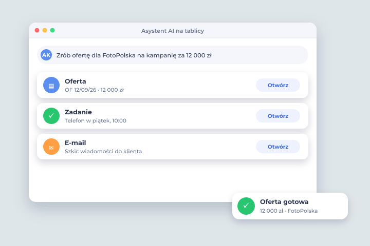 Asystent AI na tablicy - Asystent AI w Csmart CRM