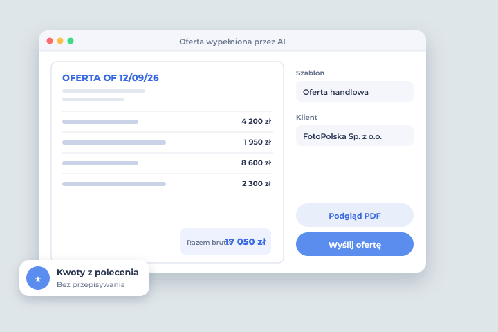 Oferta wypełniona przez AI - Asystent AI Oferta wypełniona przez AI - Asystent AI w Csmart CRM