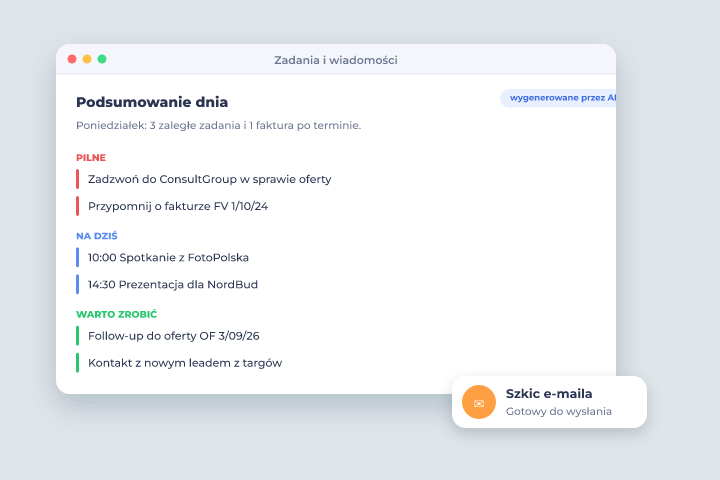 Zadania i wiadomości - Asystent AI Zadania i wiadomości - Asystent AI w Csmart CRM