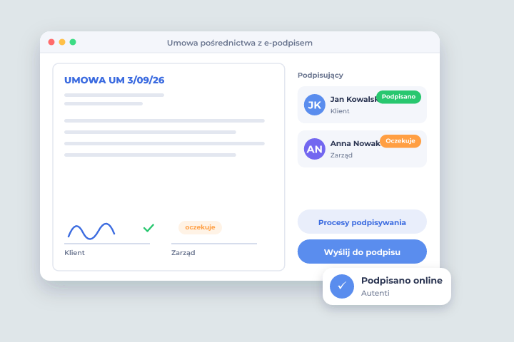 Umowa pośrednictwa z e-podpisem - Nieruchomości i pośrednictwo Umowa pośrednictwa z e-podpisem - CRM dla branży: Nieruchomości i pośrednictwo