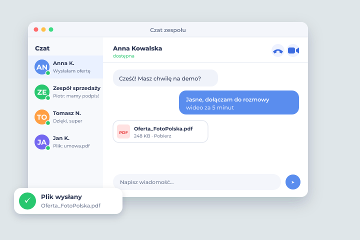 Czat zespołu - Czat i rozmowy wideo w Csmart CRM