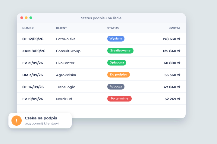 Status podpisu na liście - E-podpis Autenti Status podpisu na liście - E-podpis Autenti w Csmart CRM