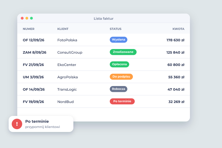 Lista faktur - Faktury i KSeF w Csmart CRM