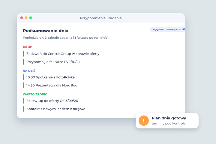 Przypomnienia i zadania - Doradztwo i usługi finansowe Przypomnienia i zadania - CRM dla branży: Doradztwo i usługi finansowe