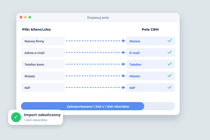 Dopasuj pola - Import danych w Csmart CRM
