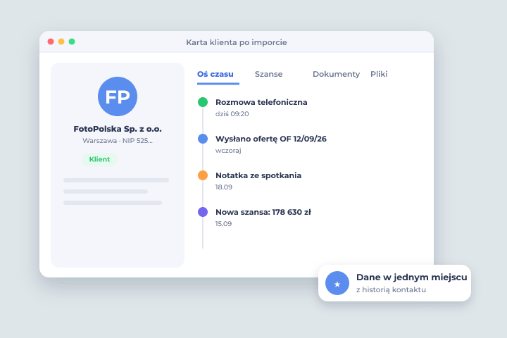 Karta klienta po imporcie - Import danych w Csmart CRM