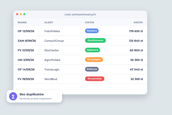 Lista zaimportowanych - Import danych w Csmart CRM