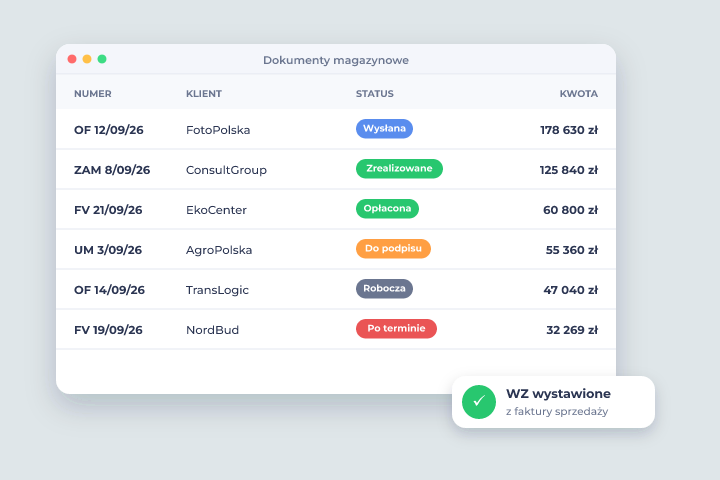 Dokumenty magazynowe - Magazyn Dokumenty magazynowe - Magazyn w Csmart CRM