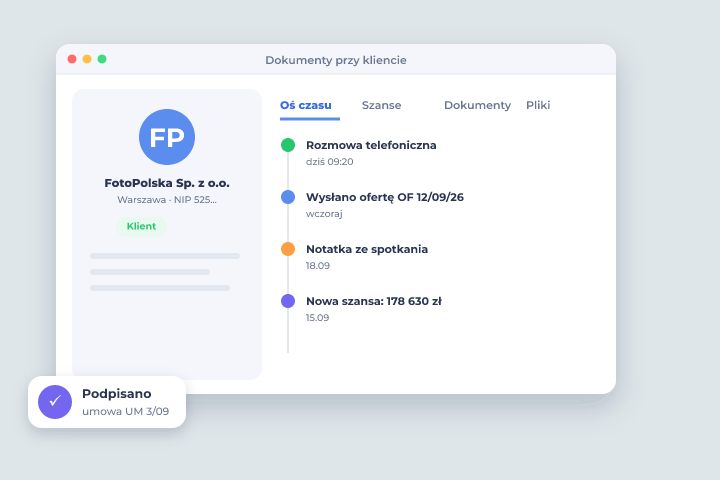 Dokumenty przy kliencie - Oferty, zamówienia i umowy Dokumenty przy kliencie - Oferty, zamówienia i umowy w Csmart CRM
