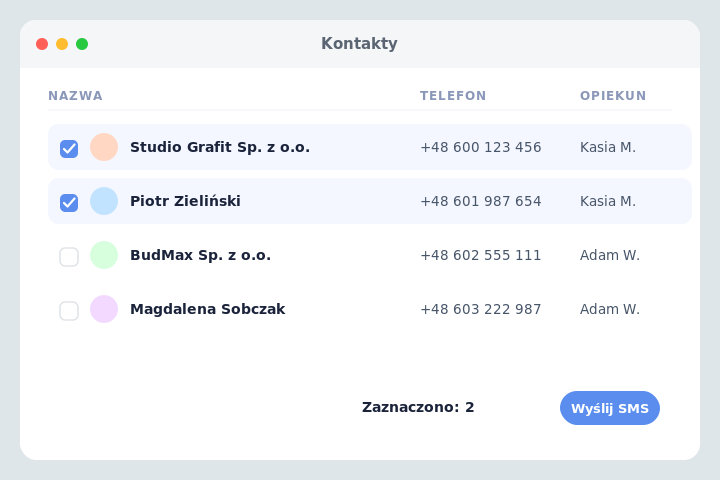 Zaznaczanie kontaktów na liście - SMS marketing w Csmart CRM Zaznaczanie kontaktów na liście - SMS marketing w Csmart CRM