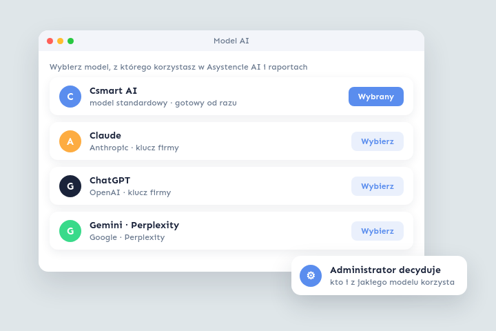 Wybór modelu AI - AI w Csmart CRM